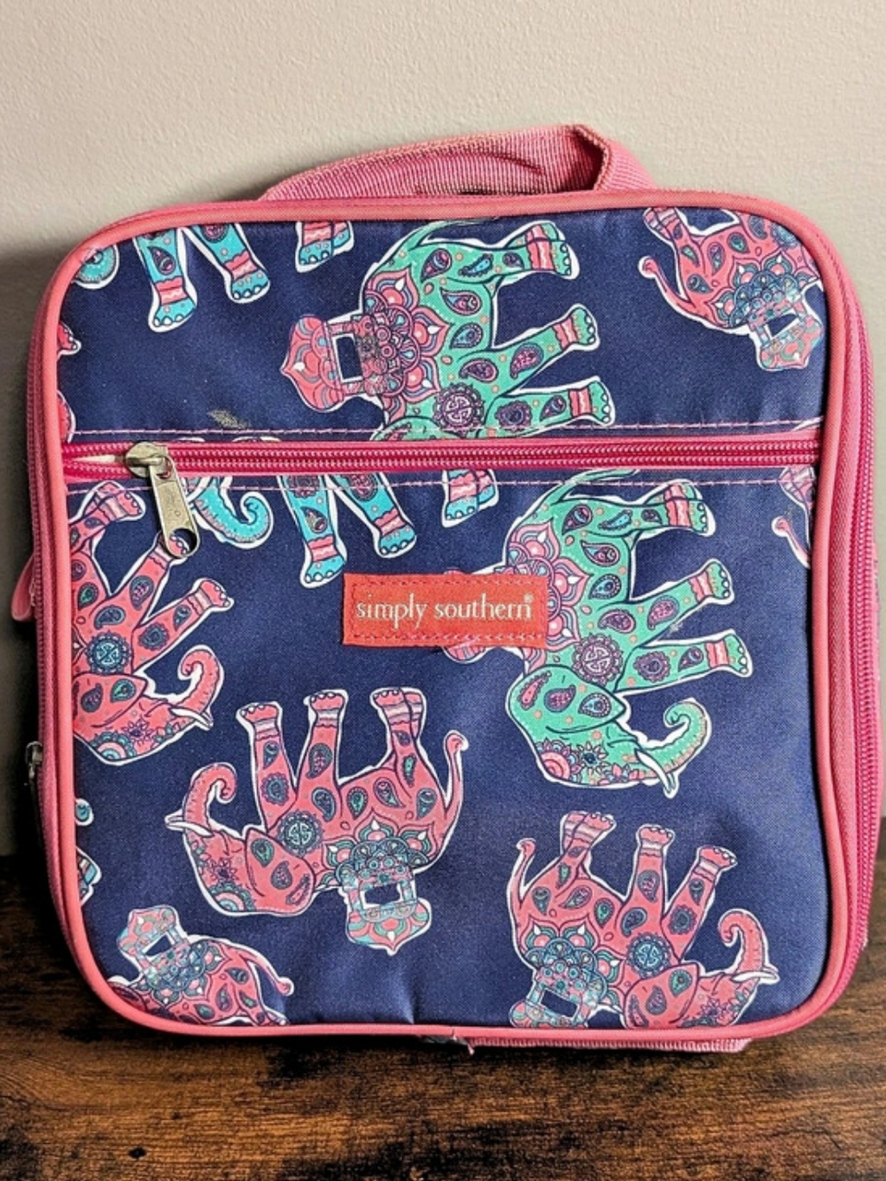 Simply Southern Elephant Print Lunch Bag in Blue & Pink
